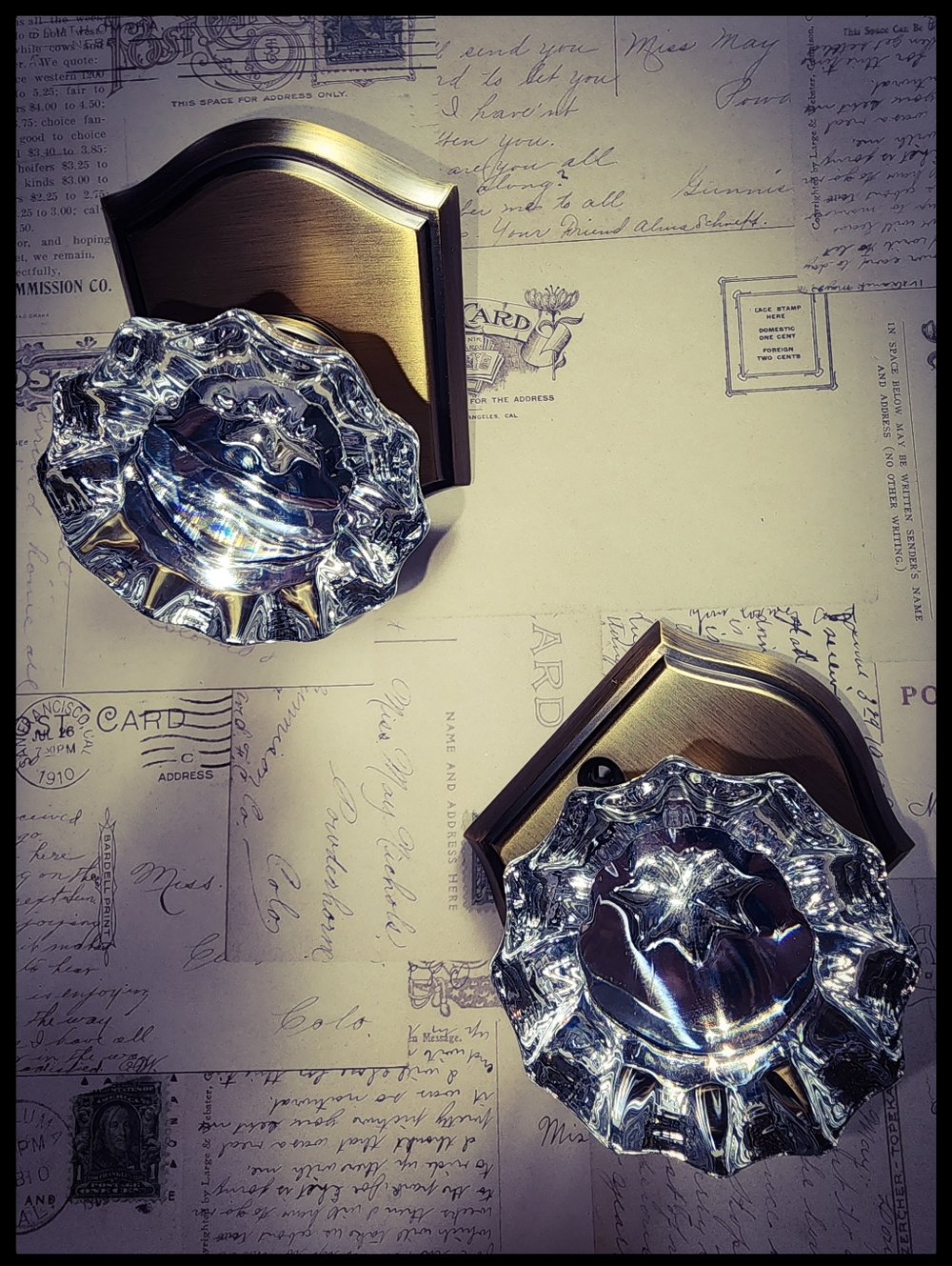 CLCTK Crystal Antique Brass Passage Door Knob